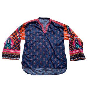 Boho Ethnic Tunic by Limelight | Navy Blue Embroidered Tribal Print Kurti Top S